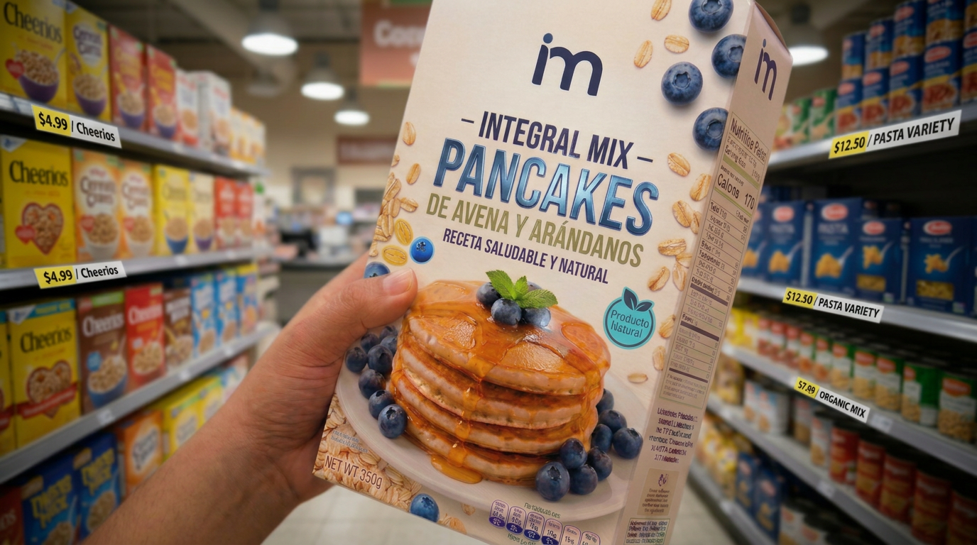 Empaque de producto exhibido en estantería de supermercado