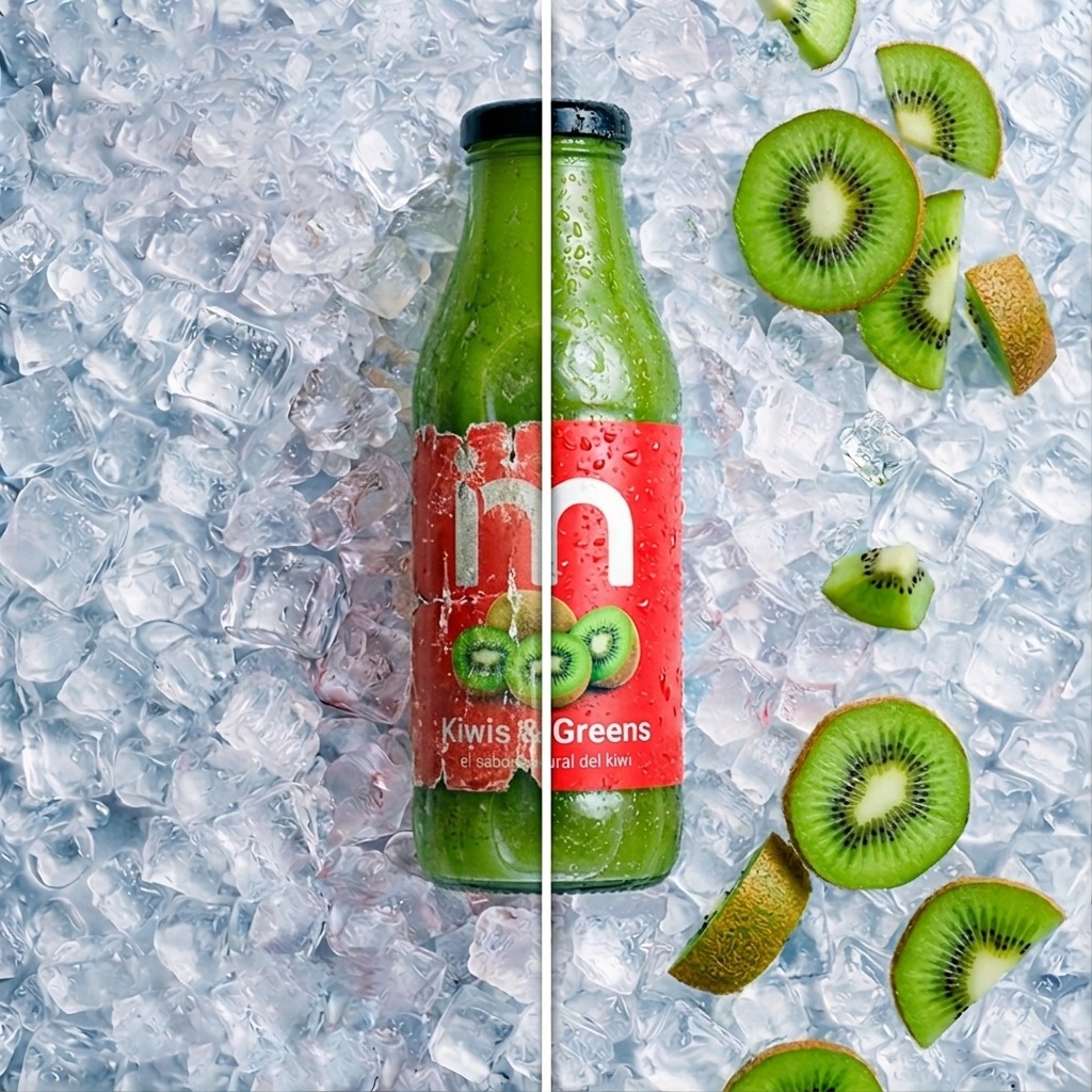 Etiqueta de jugo Kiwis & Greens diseñada por Impresos Múltiples